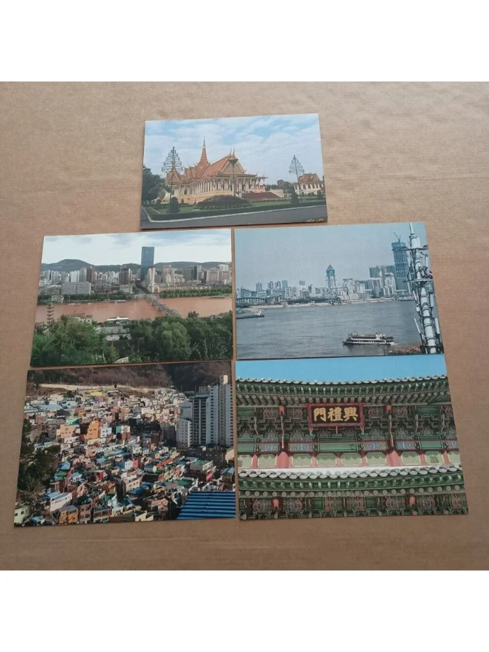 Asian vistas postcards, set of 5 from Cambodia, China, South Korea